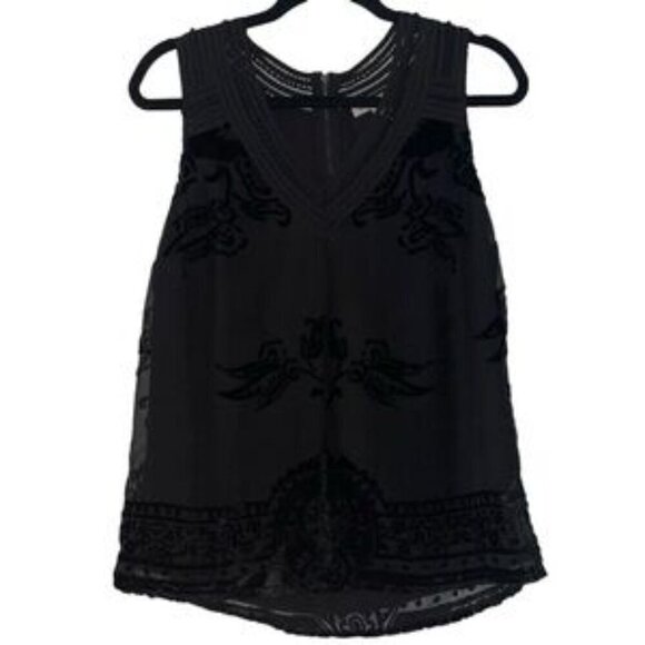 ANTHROPOLOGIE Meadow Rue Fanya Top Size S Black Burnout Velvet Festival Chic - Picture 9 of 9